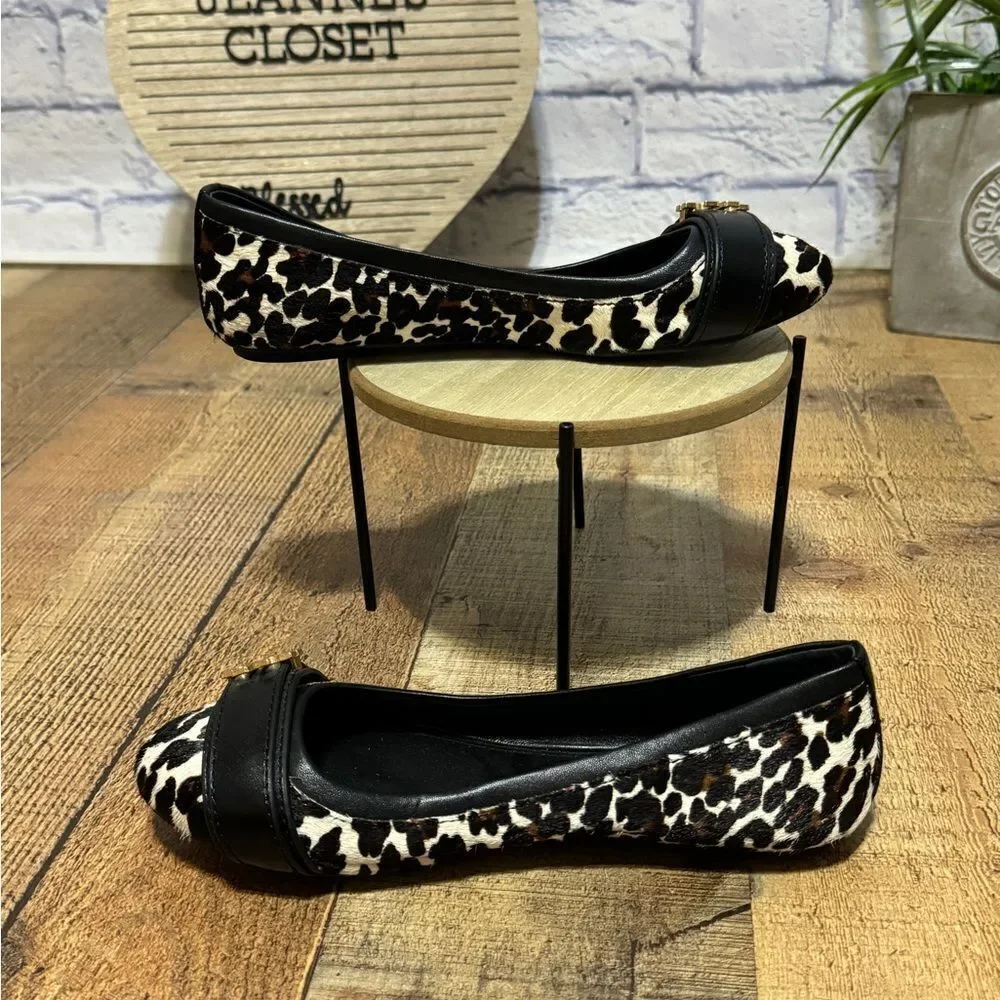 Tory Burch Eloise 2 Calf Hair Ballet Flats Shoes Leopard Black Size 6.5 M